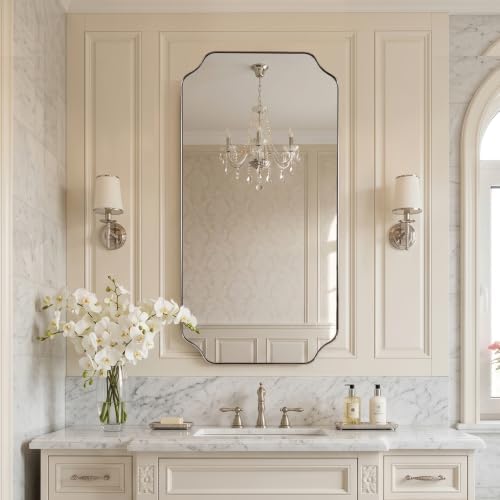 MIRRORART 24x48'' Chrome Scalloped Oblong Mirrors for Bathroom Sink