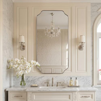 MIRRORART 24x48'' Chrome Scalloped Oblong Mirrors for Bathroom Sink