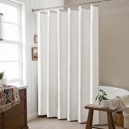 Naturoom Linen Shower Curtain 92 Inch Long for Bathroom Boho 1 Panel