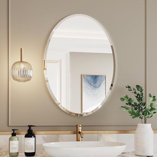 18 x 24 Inch Frameless Bathroom Mirror, Tempered Glass Wall Mirror with Polished Edge, Horizontal/Vertical Hanging for Vanity Bedroom Entryway