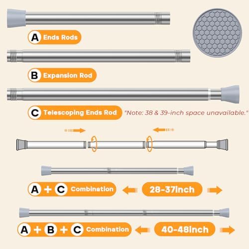Adjustable Tension Curtain Rod 28-48 Inch, Silver