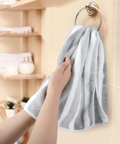 KinHwa Gray Hand Towels for Bathroom, Microfiber, Gray Stripe, 6 Pack