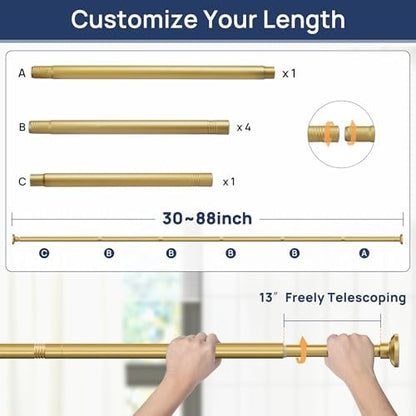 ENJOYBASICS 1" Gold Shower Curtain Rod, 30-88" Adjustable, Secure Tension