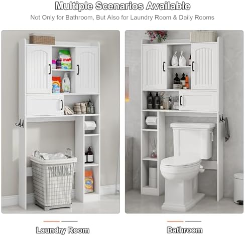 Vabches Over The Toilet Cabinet with 2 Barn Doors & Sliding Door, White