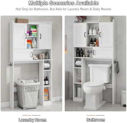 Vabches Over The Toilet Cabinet with 2 Barn Doors & Sliding Door, White