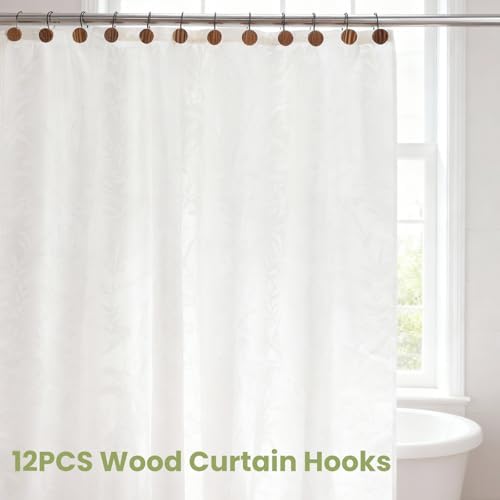 Wood Shower Curtain Hooks Rust Proof, Boho Shower Curtain Hooks Decorative, 24 Pack Shower Hooks for Shower Curtain, Shower Curtain Hangers Hooks (Brown,24)