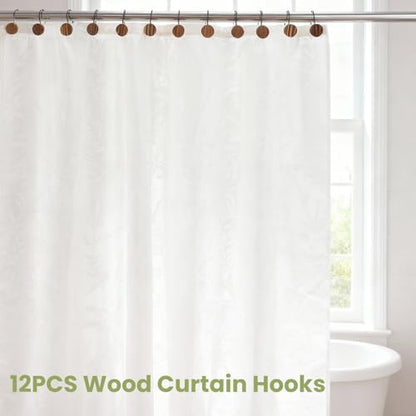Wood Shower Curtain Hooks Rust Proof, Boho Shower Curtain Hooks Decorative, 24 Pack Shower Hooks for Shower Curtain, Shower Curtain Hangers Hooks (Brown,24)