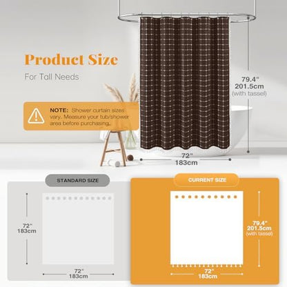 BTTN 72x78 Boho Farmhouse Linen Heavy Duty Fabric Shower Curtain Set, Brown