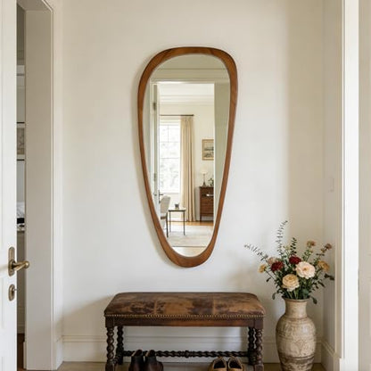 Irregular Asymmetrical Wall Mirror Full Length, 48"x22" Wooden Framed
