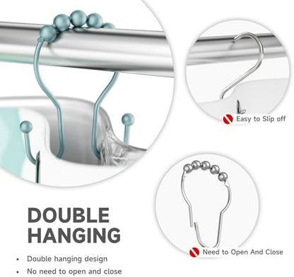 Bathway Shower Curtain Hooks, Shower Curtain Rings Rust Proof Double Hook Shower Curtain Hooks, 12 Pcs Shower Hooks for Shower Curtain, Shower Rings for Curtain, Metal Shower Rod Hooks Lightcyan
