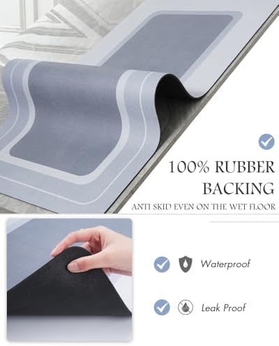 MontVoo-Bath Mat Rug Long Non Slip Super Absorbent Bathroom Runner Stain Resistant Quick Dry Thin Bathroom Mat Fit Under Door-24"x70",Blue