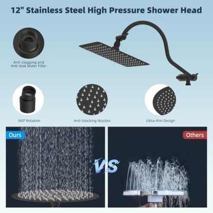 Hibbent All Metal High Pressure Rainfall 12'' Shower Head with Handheld