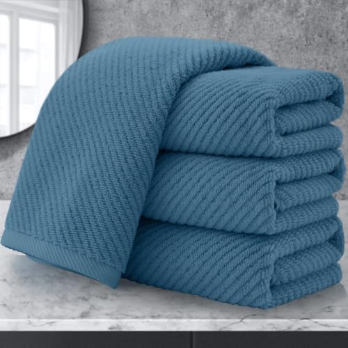 VOOVA & MOVAS Hand Towels 4PC, 100% Cotton, 18x28 in, Dark Blue