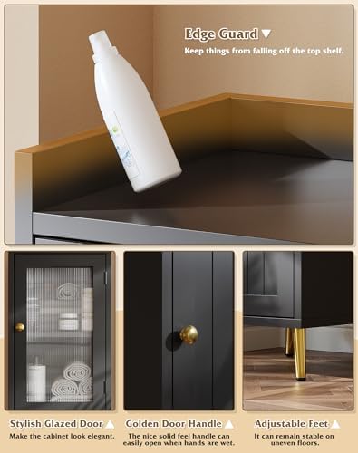 Homkdom 69.1" Bathroom Cabinet, Adjustable Shelf for Small Space, Black