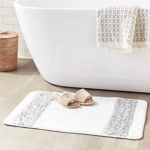 Zahari Home Sinatra Modern Bathroom Rug Classic Luxury Bath Rug Contemporary Decor Stylish Bath Mat for Shower Unique Design White Bathroom Rug Bath Shower Tub Decor Bling