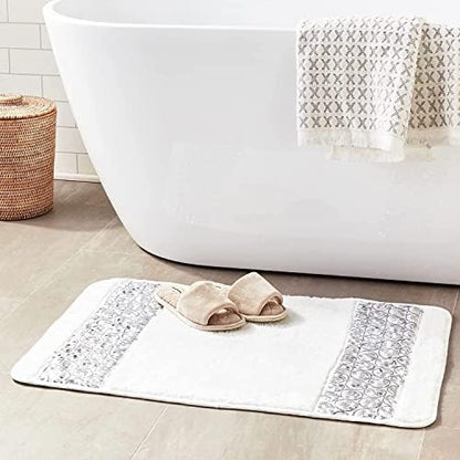 Zahari Home Sinatra Modern Bathroom Rug Classic Luxury Bath Rug Contemporary Decor Stylish Bath Mat for Shower Unique Design White Bathroom Rug Bath Shower Tub Decor Bling