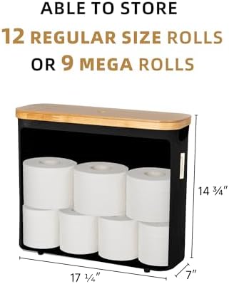 StorageWorks Toilet Paper Storage Basket, Papers Container with Bamboo Lid, Medium Toilets Holder for Up to 9 Mega Rolls, Organizer for Bathroom, Black, 1 Pack