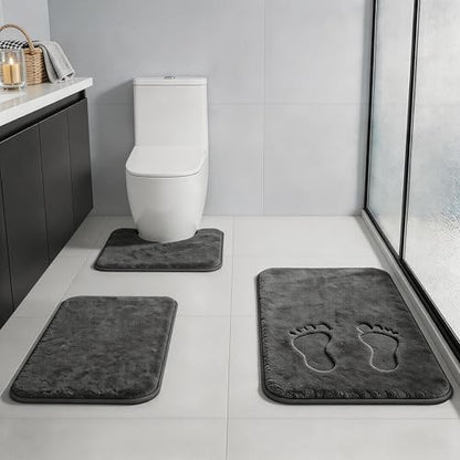 Bathroom Rugs Extra Soft Memory Foam Bath Mat Sets 3 Piece Non Slip Absorbent & Dry Living Mat Sets Washable Bath Carpets with Toilet Rug,Bath Rugs for Bathroom,Tub,Shower,Kitchen,Bedroom