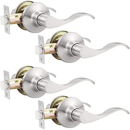 GOBEKOR 4 Pack Passage Door Levers Brushed Nickel Closet Door Handles Keyless Interior Door Handle Lock Wave Reversible Lever Door Handles