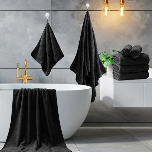 Ycosy 4 Pack Extra Large Microfiber Bath Towels Set,35x70 inches,600GSM,Less Lint Highly Absorbent Super Soft & Quick Dry,Oversized Bath Towels,Perfect for Bathroom Gym Pool,Black