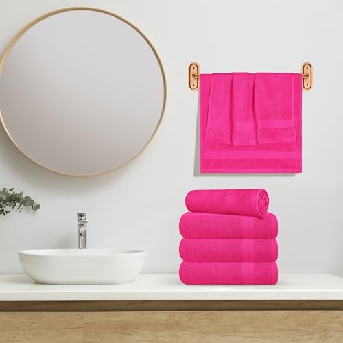 GLAMBURG Ultra Soft 6-Piece Hand Towel Set 16x28-100% Ringspun Cotton - Durable & Highly Absorbent Hand Towels - Ideal for use in Bathroom, Kitchen, Gym, Spa & General Cleaning - Hot Pink