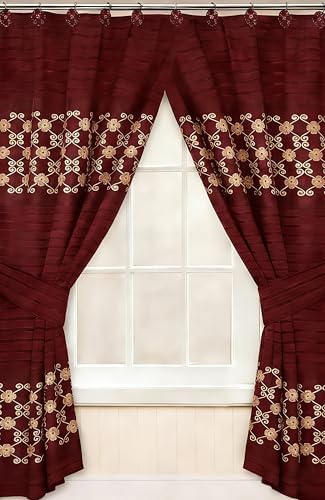 Zahari Home Elegant Rose Window Curtain Fabric Window Curtain for Bathroom Kitchen Living Room, 36" x 54" Each, Set of 2, Burgundy