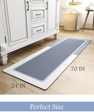 MontVoo-Bath Mat Rug Long Non Slip Super Absorbent Bathroom Runner Stain Resistant Quick Dry Thin Bathroom Mat Fit Under Door-24"x70",Blue