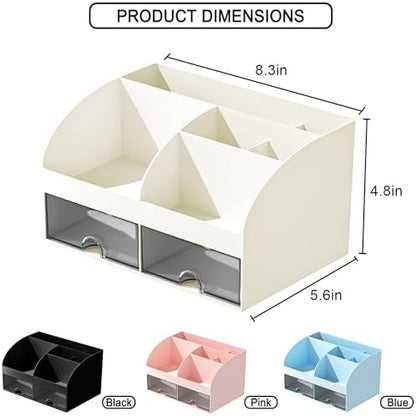 Makeup Organizer with Drawers, Cosmetic Storage for Dresser Vanity and Bathroom Countertop, Beauty Holder for Lipstick Brush, Skincare Organizer for Vanity, Cosmetic Display Case (Ivory)