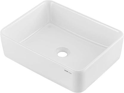 VEVOR Rectangle Vessel Sink, 19" x 14.7" Countertop, White Ceramic Above Counter, Modern Style, Bright and Elegant, Well-Packaged for Bathroom, Hotel, Toilet, RV