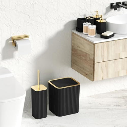 XLHOMO Bathroom Accessories Set - Gorgeous Black Bathroom Set, 10PC Bathroom Accessory Set, Toilet Brush, Trash Can, Qtip Holder & Soap Dispenser