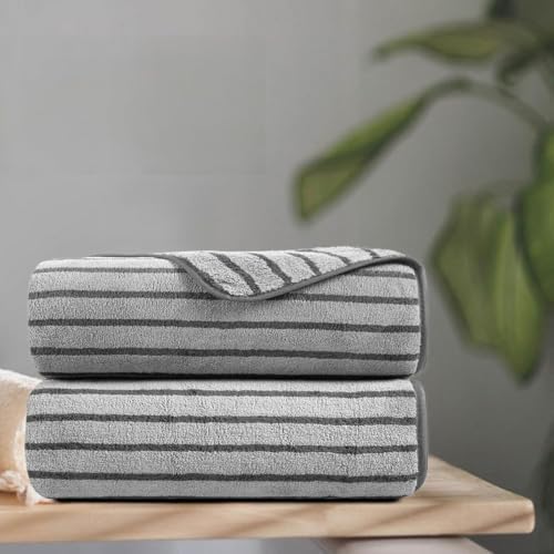 2 Piece Gray Cabana Stripe Hand Towels for Bathroom 16"x31" Ultra Soft Breathable Hand Face Towels Highly Absorbent 600GSM Towels Quick Dry Beach Chair Towel for Spa Gym Hotel Travel Camp