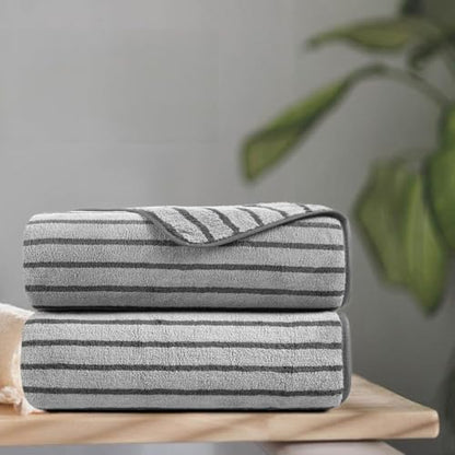 2 Piece Gray Cabana Stripe Hand Towels for Bathroom 16"x31" Ultra Soft Breathable Hand Face Towels Highly Absorbent 600GSM Towels Quick Dry Beach Chair Towel for Spa Gym Hotel Travel Camp
