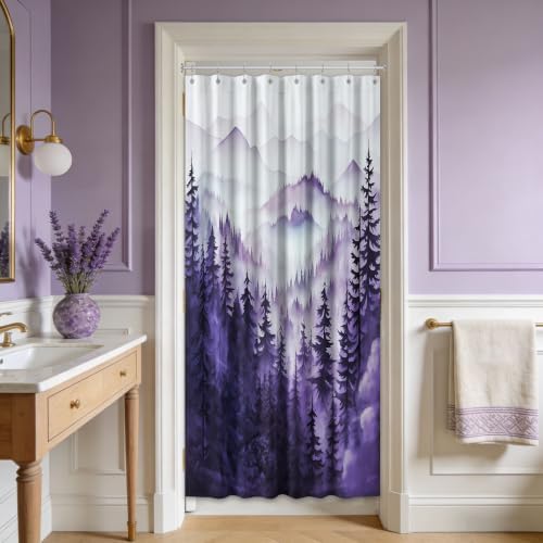 Dark Purple Forest Stall Shower Curtain, 47X64 in Narrow Small, Mountain