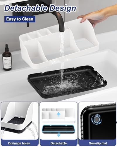 Bathroom Counter Organizer and Storage, 7 Slots Detachable Toothbrush Holders for Bathrooms, Anti-Slip Electric Toothbrush and Toothpaste Holder Countertop Vanity Organizer Accessories for Adults Kids
