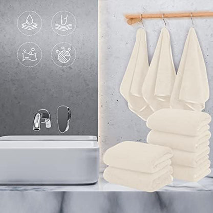 TENSTARS Silk Hemming Hand Towels for Bathroom - Quick Drying - Ultra Soft Microfiber Absorbent Towel for Bath Fitness, Gym, Shower, Hotel, and Spa - 16x28 Inch | Set of 6, Cream