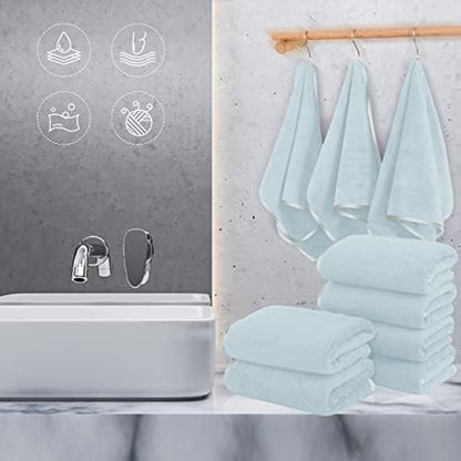 TENSTARS Silk Hemming Hand Towels for Bathroom - Quick Drying - Ultra Soft Microfiber Absorbent Towel for Bath Fitness, Gym, Shower, Hotel, and Spa - 16x28 Inch | Set of 6, Light Teal