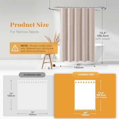 BTTN 60x72 Boho Farmhouse Linen Heavy Duty Shower Curtain Set, Tan/Taupe