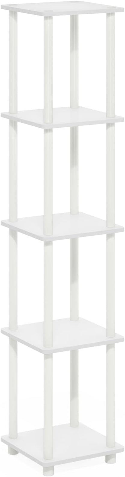 Furinno Turn-N-Tube Storage Shelves, 5-Tier Square Book Shelf, Corner Shelf, Toolless Open Shelves, Round Tubes, for Organization and Storage, Living Room, Garage, Home Office, White