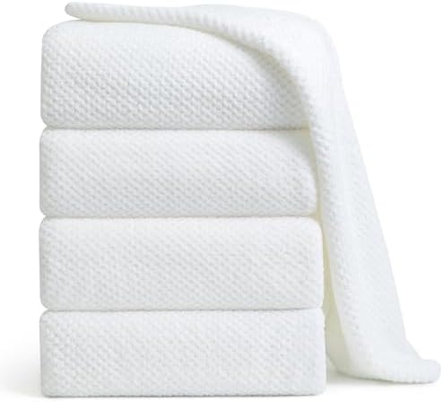 Smuge Bath Towel Set, 4-Piece 35x70 Inches, Extra Large Microfiber Bath Towels, Quick Dry, Lightweight, Soft, Highly Absorbent, White