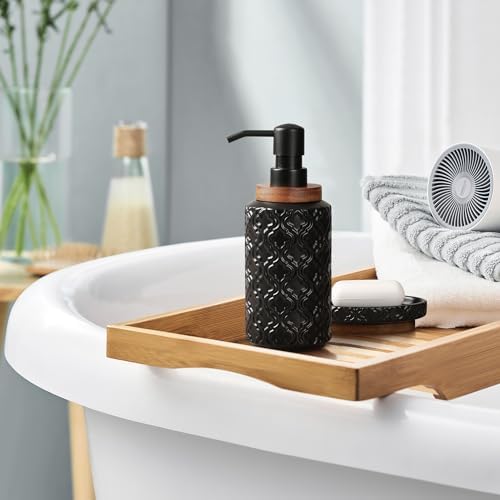 RQYIXI Ceramic Bathroom Accessories Set,Black,6 Piece,Embossed Design