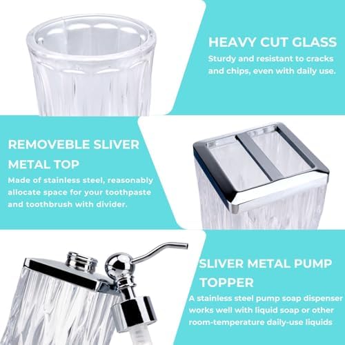 Clear Bathroom Accessories, Square Thick Glass & Metal Pump