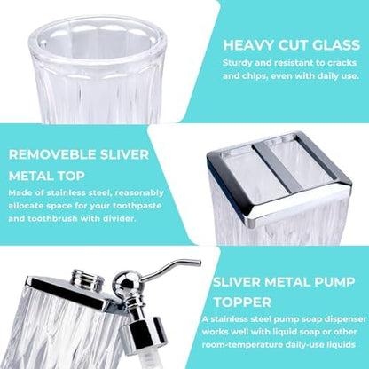 Clear Bathroom Accessories, Square Thick Glass & Metal Pump