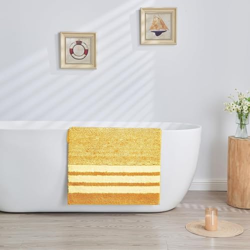 CozeCube Harvest Gold Striped 36"x24" Non Slip Washable Bath Mat