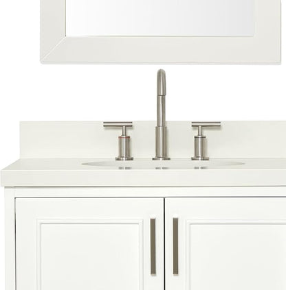 ARIEL Stafford 84-inch Bathroom Vanity with Sink,Solid Wood, 1.5-inch Pure White Quartz Countertop & Backsplash, Double Oval Porcelain Sink, 5 Soft Closing Doors, 6 Dovetail Drawers, White