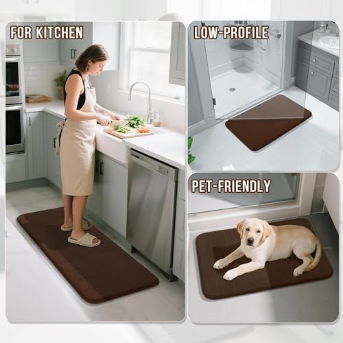 Yimobra Memory Foam Bathroom Mat Set, 31.5 x 20 & 24 x 20 in, Brown