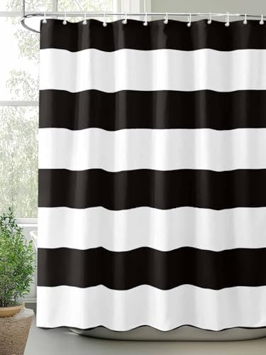 Shower Curtain Bathroom Set Minimalistic Black White Waterproof Shower Curtains with Grommets Hooks Chic Stripes Privacy Bath Curtain for Bathtub Decor 60x72in