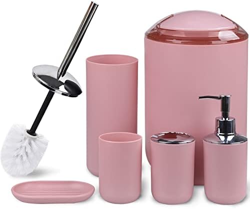 CERBIOR Bathroom Accessories Set 6 Piece Bath Ensemble, Blush Pink