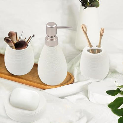 CERBIOR Bathroom Accessories Set,4 PCS Ceramic Bath Accessory,White