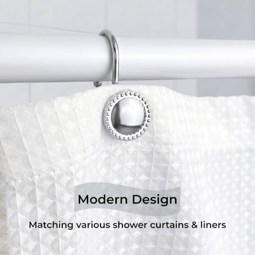 Shower Curtain Hooks,Rust-Resistant Decorative Rings,12-Pack,Chrome