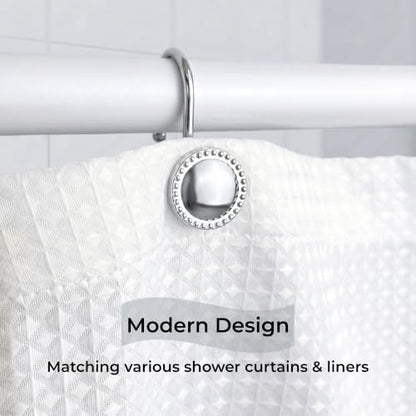 Shower Curtain Hooks,Rust-Resistant Decorative Rings,12-Pack,Chrome